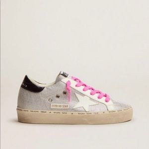 Golden Goose High Star Checkered Glitter Upper Leather Sneakers - Size 40